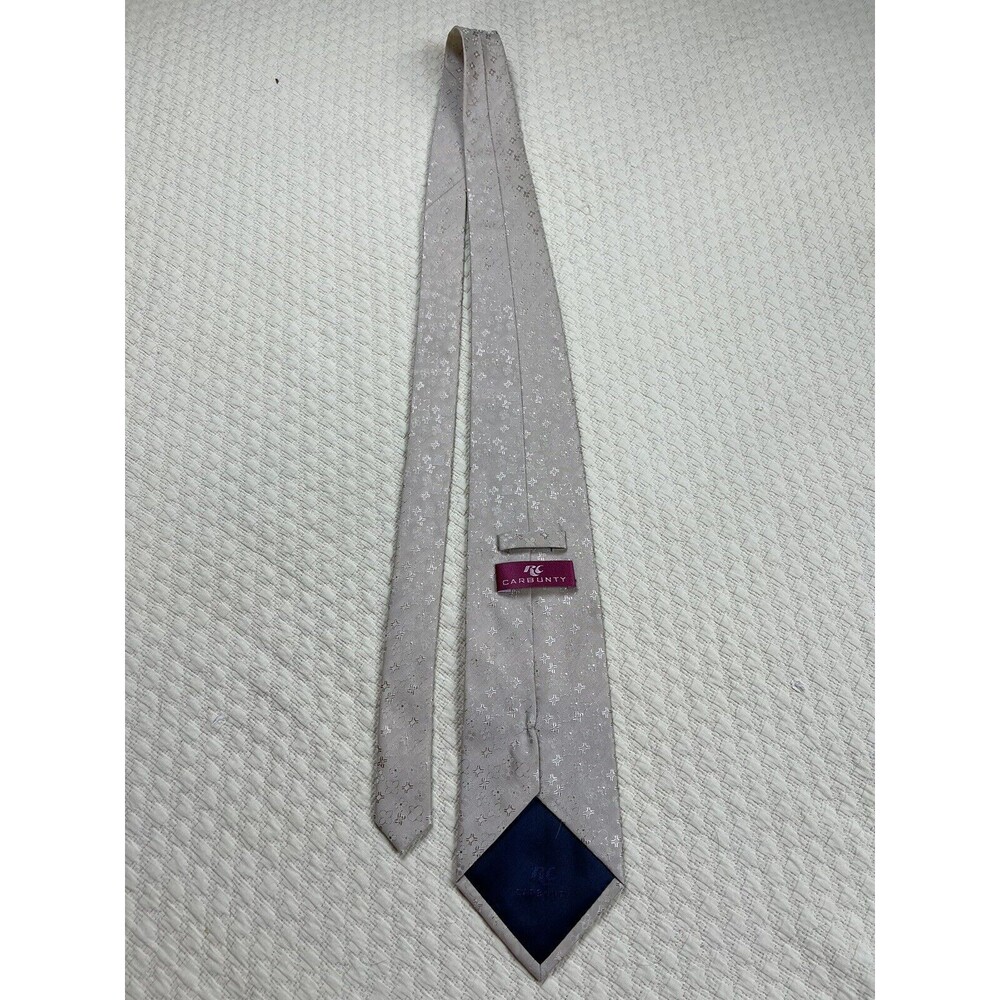 Carbunty Silk Tie Made in‎ Italy 4"W 57"L Stars and Flowers Taupe/Beige & Gold - Picture 2 of 9